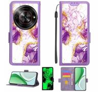 Aroepurt Coque Compatible pour ZTE Blade A75 5G Z2357N Coque Étui Housse Case Support [avec Film Protecteur HD d'une dureté de 9H] [Blocage RFID][Paillettes dorées + Brillantes] LPT-ZDL