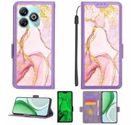 Aroepurt Coque Compatible pour ZTE Z2359 Blade A75 4G Coque Étui Housse Case Support [avec Film Protecteur HD d'une dureté de 9H] [Blocage RFID][Paillettes dorées + Brillantes] LPT-FDL