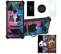 Aroepurt Coque pour Alcatel 1S 2021 Coque Compatible avec Alcatel 1S 2021 Coque Étui [avec Trempé 9H Protection D'écran] Case Support de Bague PC + Silicone YGH-BQ