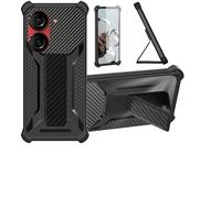Aroepurt Coque pour ASUS Zenfone 10 Coque Étui Case Cover Hybride [avec Protection d'écran en Verre trempé] [Support magnétique Pliable] [givré résistant aux Empreintes digitales] Noir