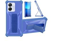 Aroepurt Coque pour Blackview Color 8 Coque Étui Case Cover Hybride [avec Protection d'écran en Verre trempé] [Support magnétique Pliable] [givré résistant aux Empreintes digitales] Bleu