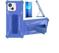Aroepurt Coque pour Blackview Oscal C80 Coque Étui Case Cover Hybride [avec Protection d'écran en Verre trempé] [Support magnétique Pliable] [givré résistant aux Empreintes digitales] Bleu