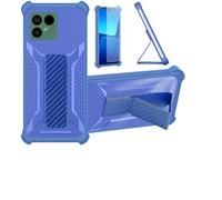Aroepurt Coque pour Fairphone 4 Fairphone4 5G Coque Étui Case Cover Hybride [avec Protection d'écran en Verre trempé] [Support magnétique Pliable] [givré résistant aux Empreintes digitales] Bleu
