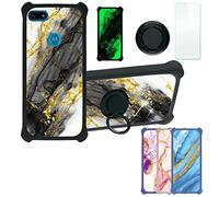 Aroepurt Coque pour Motorola Moto E6 Play Coque Compatible avec Motorola Moto E6 Play Coque Étui [avec Trempé 9H Protection D'écran] Case Support de Bague PC + Silicone JSH-HDL