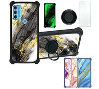 Aroepurt Coque pour Motorola Moto G71 5G Coque Compatible avec Motorola Moto G71 5G Coque Étui [avec Trempé 9H Protection D'écran] Case Support de Bague PC + Silicone JSH-HDL