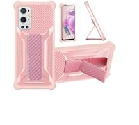 Aroepurt Coque pour OnePlus 9 Pro Coque Étui Case Cover Hybride [avec Protection d'écran en Verre trempé] [Support magnétique Pliable] [givré résistant aux Empreintes digitales] Rosa