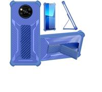 Aroepurt Coque pour Poco X3 NFC Coque Étui Case Cover Hybride [avec Protection d'écran en Verre trempé] [Support magnétique Pliable] [givré résistant aux Empreintes digitales] Bleu