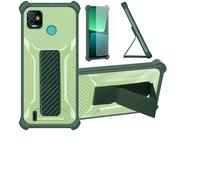 Aroepurt Coque pour Tecno Pop 5 Coque Étui Case Cover Hybride [avec Protection d'écran en Verre trempé] [Support magnétique Pliable] [givré résistant aux Empreintes digitales] Vert