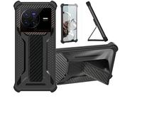 Aroepurt Coque pour Vivo X80 Coque Étui Case Cover Hybride [avec Protection d'écran en Verre trempé] [Support magnétique Pliable] [givré résistant aux Empreintes digitales] Noir