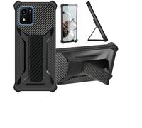 Aroepurt Coque pour Vivo Y01 Coque Étui Case Cover Hybride [avec Protection d'écran en Verre trempé] [Support magnétique Pliable] [givré résistant aux Empreintes digitales] Noir