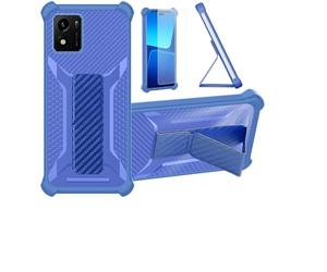 Aroepurt Coque pour Vivo Y01 Coque Étui Case Cover Hybride [avec Protection d'écran en Verre trempé] [Support magnétique Pliable] [givré résistant aux Empreintes digitales] Bleu