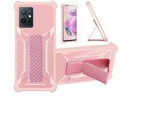 Aroepurt Coque pour Vivo Y55 5g Coque Étui Case Cover Hybride [avec Protection d'écran en Verre trempé] [Support magnétique Pliable] [givré résistant aux Empreintes digitales] Rosa
