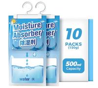 AROEVE Déshumidificateurs, 10 Sachets x 150g Absorbeur d'humidité Suspendu, Capacité 500 ml, Sachets Déshumidifiants Étanches, Élimine les Odeurs pour Armoires, Placards, Chambres, Salles de Bain