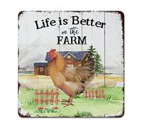 ArogGeld Plaque en métal « Life is Better on The Farm » rustique Poule rouge Grange Décoration murale chic pour Lane Avenue Street Way Man Cave 25,4 x 25,4 cm