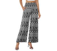 Arolina Pantalon palazzo extensible à jambe large pour femme avec poches décontracté et confortable taille haute pour femme, Éléphant porte-bonheur, Taille 3XL