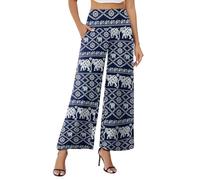 Arolina Pantalon palazzo extensible à jambe large pour femme avec poches décontracté et confortable taille haute pour femme, Bleu éléphant, Taille S