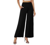 Arolina Pantalon palazzo extensible à jambe large pour femme avec poches décontracté et confortable taille haute pour femme, Noir 01, Taille XL