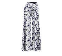 Arolina Pantalon Palazzo extensible à jambe large pour femme, décontracté, confortable, taille haute, Beige Feuilles Bleu, Taille XL