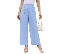 Arolina Pantalon taille haute à jambe large pour femme, décontracté, fluide, coupe ample, pantalon Palazzo avec poches, C : bleu clair, Taille XL
