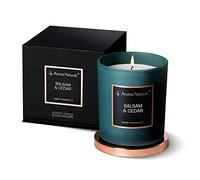 Aroma Naturals Bougies de luxe parfumées à la cire de soja naturelle - Durée de combustion : 35 heures - Cadeau de décoration d'intérieur - 215 g - Pot moyen (baume et cèdre)