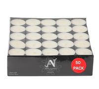 Aroma Naturals London Lot de 50 bougies chauffe-plat non parfumées 8 heures | Longue combustion quotidienne | Taille D 3,72 x H 2,5 cm | Bougies chauffe-plat blanches en cire et aluminium