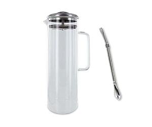 Aromandise Carafe à thé glacé 1,5 Litre + Paille INOX avec Filtre