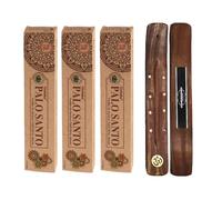 Aromasenses | 3 Boîtes d’Encens Goloka Organic Palo Santo + 1 Porte-Encens Aromasenses | Encens 100% Naturel Masala | Biologique | Relaxation | Méditation | Yoga
