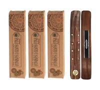 Aromasenses | 3 Boîtes d’Encens Goloka Organic Palo Santo et Santal + 1 Porte-Encens Aromasenses | Encens 100% Naturel Masala | Biologique | Relaxation | Méditation | Yoga