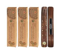 Aromasenses | 3 Boîtes d’Encens Goloka Organic Palo Santo et Sauge Blanche + 1 Porte-Encens Aromasenses | Encens 100% Naturel Masala | Biologique | Relaxation | Méditation | Yoga