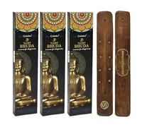 Aromasenses | 3 Étuis d'Encens Goloka The Buddha + 1 Brûleur d'Encens Aromasenses | 100% Naturel | 15 g x 3 Étuis = 45 g | Relaxation | Méditation | Nettoyage Énergétique