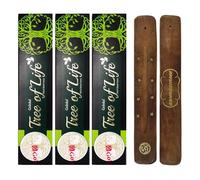 Aromasenses | 3 Étuis d'Encens Goloka Tree of Life + 1 Brûleur d'Encens Aromasenses | 100% Naturel | 15 g x 3 Étuis = 45 g | Relaxation | Méditation | Nettoyage Énergétique