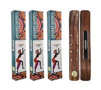 Aromasenses | 3 Étuis d'Encens Rue et Copal Vijayshree Golden Ancient Secrets Masala + 1 Brûleur d'Encens Aromasenses - Naturel | 15 g x 3 Étuis = 45 g | Relaxation | Méditation | Yoga