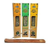 Aromasenses | 3 étuis d'encens ULLAS | 100% Naturel | Fait Main | 25 grammes chacun + 1 brûleur d'encens Aromasenses (Vanille - Oliban - Patchouli)