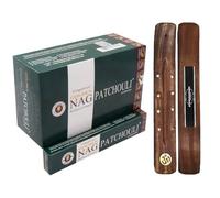 Aromasenses. Encens Golden Nag Patchouli Vijayshree - 12 boîtes de 15 grammes chacune + 1 brûle-encens Aromasenses