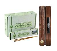 AROMASENSES | Encens Goloka Sauge Blanche | Boîte Complète de 12 Étuis de 15 g/u. + 1 Porte-Encens | Naturel, Artisanal & Écologique | Purification Énergétique, Méditation & Bien-Être