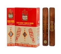 Aromasenses | Encens Sauge Blanche Sang de Dragon Naturel Fait à la Main Mystic Spirits | Boîte Complète avec 12 Étuis de 8 Bâtonnets chacun + 1 Support Aromasenses
