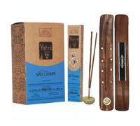 AROMASENSES | Encens Yatra Parimal Nag Champa | Boîte Complète de 12 Paquets de 15 g + 1 Porte-Encens Aromasenses | Bâtons d’Encens Masala Faits à la Main en Inde