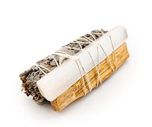 AROMASENSES Kit de Nettoyage Énergétique avec Baton de Sauge Blanche Purification + Palo Santo Naturel + Sélénite | Sauge Blanche Naturelle sans Toxiques, Écologique | Purification Maison Spirituel