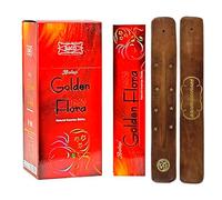 AROMASENSES | Lot de 12 Boîtes d’Encens à la Golden Flora de Balaji Masala + Porte-Encens Aromasenses Offert | Purification Naturelle | 15 g x 12 = 180 g | Méditation | Relaxation | Rituel