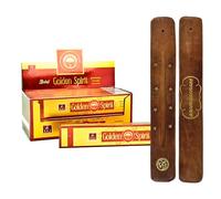 AROMASENSES | Lot de 12 Boîtes d’Encens à la Golden Spirit de Balaji Masala + Porte-Encens Aromasenses Offert | Purification Naturelle | 15 g x 12 = 180 g | Méditation | Relaxation | Rituel