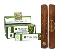 AROMASENSES | Lot de 12 Boîtes d’Encens à la Sauge Blanche de Balaji Masala + Porte-Encens Aromasenses Offert | Purification Naturelle | 15 g x 12 = 180 g | Méditation | Relaxation | Rituel