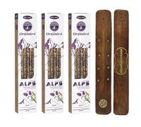 Aromasenses Lot de 3 encens Ullas Alps Orchidée vanille noire | Incinèse 100 % naturel et écologique | Aromathérapie aux herbes alpines | Encens biologique + 1 tablette en bois