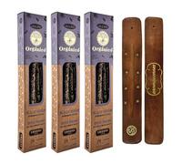 Aromasenses | Pack de 3 Boîtes d’Encens Bio Ullas Black Opium + 1 Plaque Porte-Encens Aromasenses | Encens 100% Naturel et Écologique | Aromathérapie aux Herbes Naturelles | 25 g x 3 = 45 g