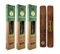 Aromasenses | Pack de 3 Boîtes d’Encens Biologique Ullas Aloe Vera + 1 Porte-Encens Aromasenses | Encens 100% Naturel et Écologique | Aromathérapie aux Herbes Naturelles | 25 g x 3 = 45 g