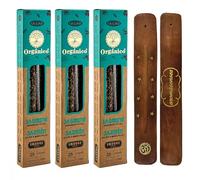 Aromasenses | Pack de 3 Boîtes d’Encens Biologique Ullas Jasmin + 1 Plaquette Porte-Encens Aromasenses | Encens 100% Naturel et Écologique | Aromathérapie aux Herbes Naturelles | 25 g x 3 = 45 g