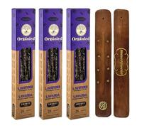 Aromasenses - Pack de 3 Boîtes d’Encens Biologique Ullas Lavande + 1 Porte-encens Aromasenses | Encens 100% Naturel et Écologique | Aromathérapie aux Herbes Naturelles | 25 g x 3 = 45 g