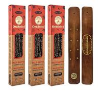 Aromasenses - Pack de 3 Boîtes d’Encens Biologique Ullas Palo Santo + 1 Porte-Encens Aromasenses | Encens 100% Naturel et Écologique | Aromathérapie aux Herbes Naturelles | 25 g x 3 = 45 g