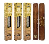 Aromasenses | Pack de 3 Boîtes d’Encens Biologique Ullas Ylang Ylang + 1 Porte-Encens Aromasenses | Encens 100% Naturel et Écologique | Aromathérapie aux Herbes Naturelles | 25 g x 3 = 45 g