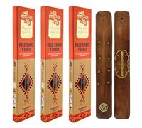 AROMASENSES | Pack de 3 Encens Mystic Spirits Palo Santo à la Cannelle | 3 Boîtes de 8 Bâtonnets + 1 Plaquette en Bois | Encens Artisanal | Ésotérique | Purification