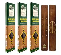 AROMASENSES | Pack de 3 Encens Mystic Spirits Palo Santo avec Sauge Blanche | 3 Boîtes de 8 Bâtons + 1 Porte-Encens en Bois | Encens Artisanal | Ésotérique | Purification